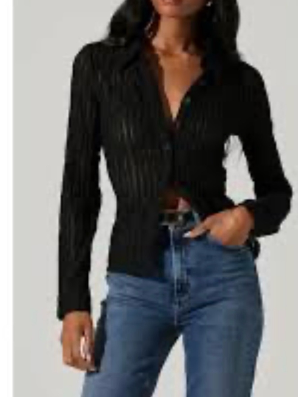 Astr Black Crinkled Button-Front Blouse